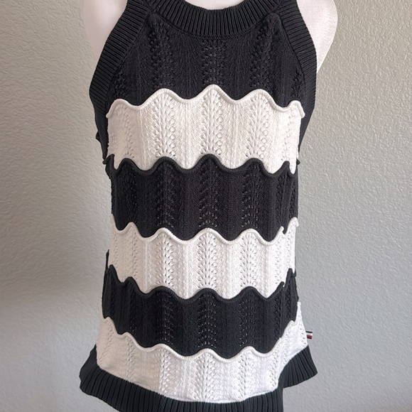Tommy Hilfiger Black and White Ribbed Asymmetrical Tank Top - Picture 5 of 5